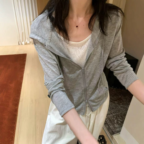 假两件连帽防晒长袖T恤女凉感