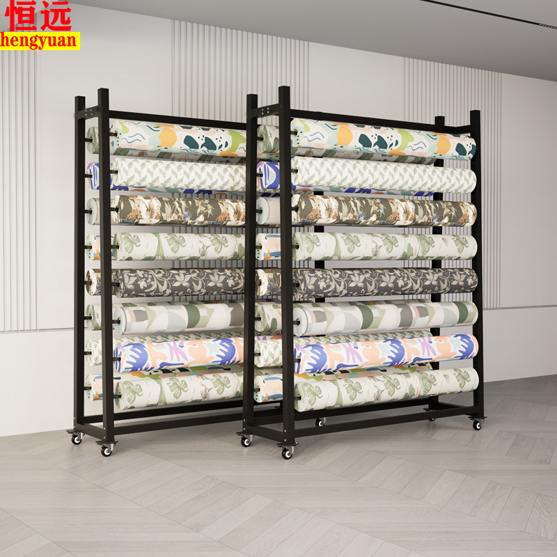 新款移动面料展示架布料布匹架子卷布货架纺织展架桌布皮革陈列架
