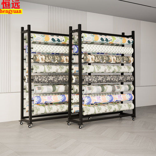 新款移动面料展示架布料布匹架子卷布货架纺织展架桌布皮革陈列架
