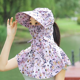 护脖防晒帽子女夏天大沿遮脸护颈披肩帽户外骑行太阳帽干活防尘遮
