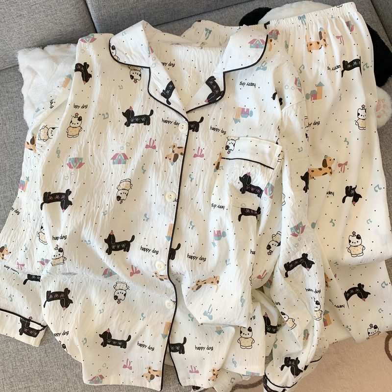 睡衣女卡通春秋长袖云朵棉家居服