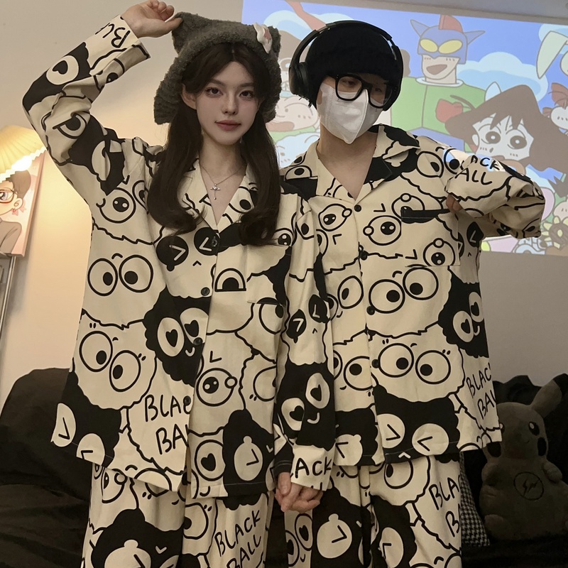 情侣睡衣卡通春秋长袖纯棉家居服