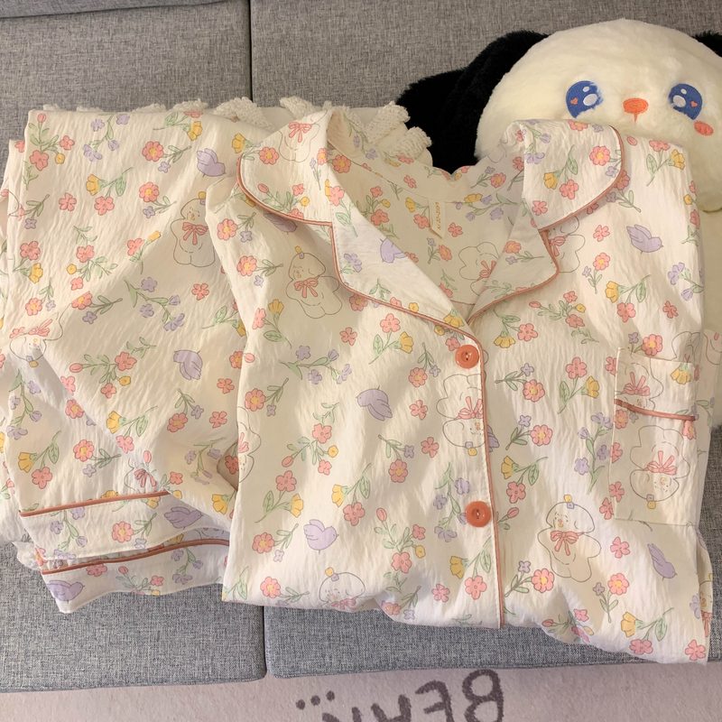 睡衣女甜美春秋长袖云朵棉家居服