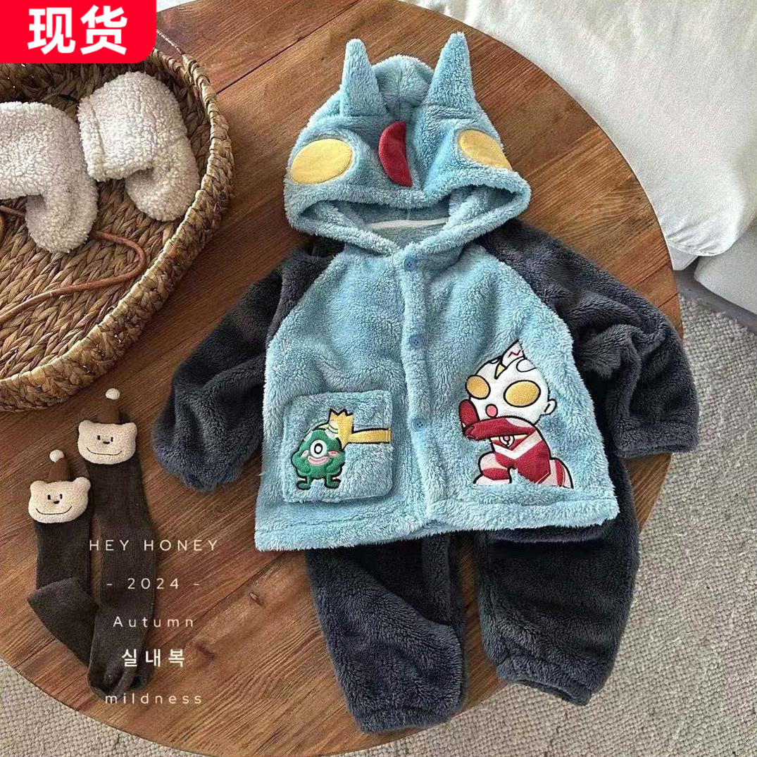 儿童羊羔绒保暖家居服厚实冬季