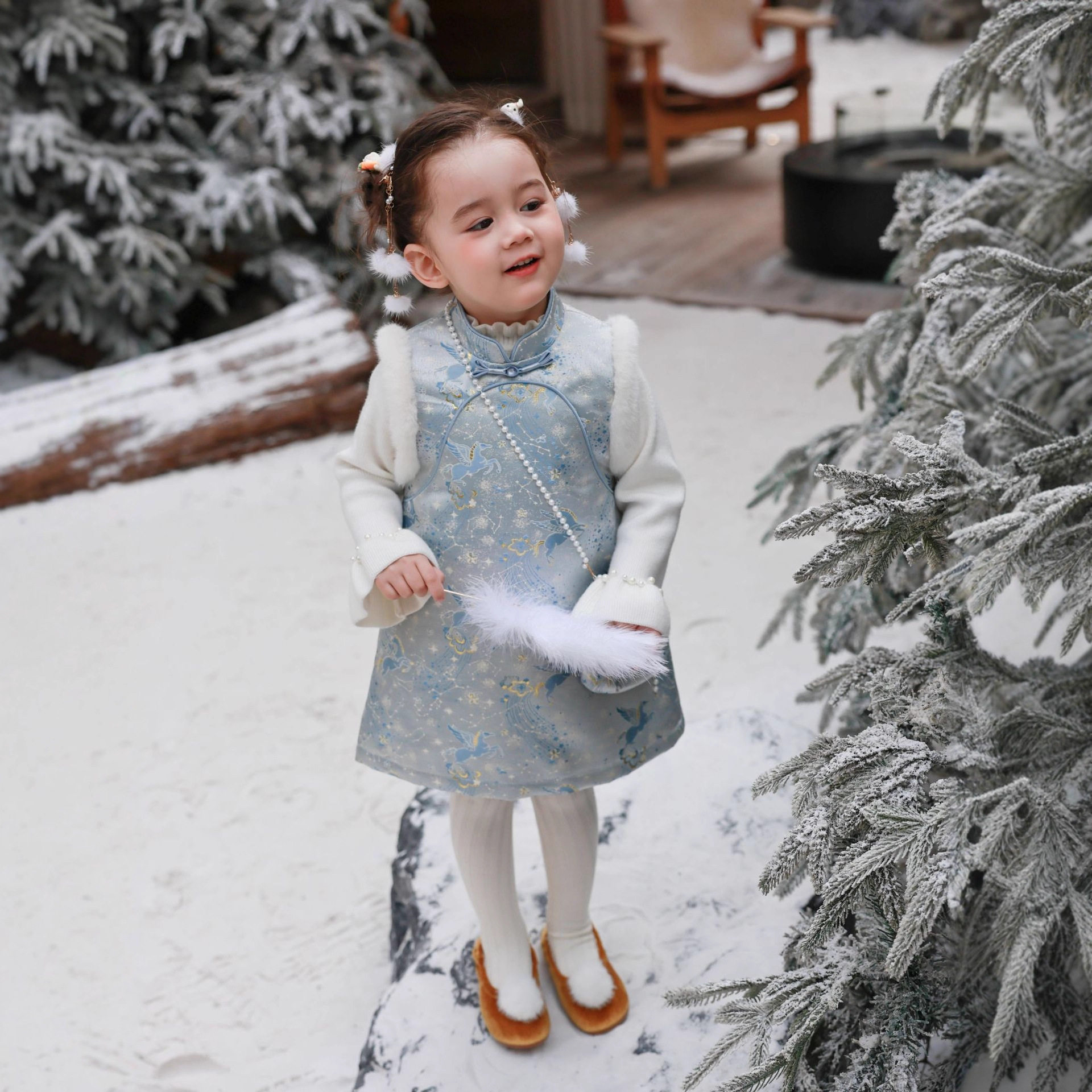 大小卷以梦为马古典冬季新款女童新中式背心马甲裙复古国风连衣裙