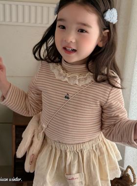 大小卷 【一件过冬 】儿童女童蚕丝韩版花边领加厚打底衫-77186