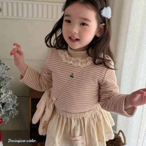 大小卷韩版蚕丝加厚花边领打底衫