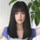 速卖通外贸假发女中长直发仿真发尾一刀齐黑色高温丝整顶头套