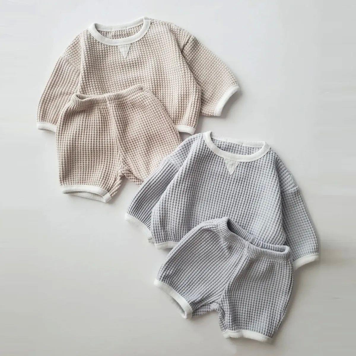 Korea Baby Boys Waffle Clothes Set 2023 Autumn New Baby Girl