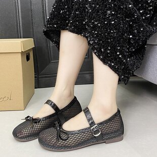 扣带橡胶圆头2025年夏季 2026夏季 浅口米色 一字式 女鞋 新款 浅口单鞋