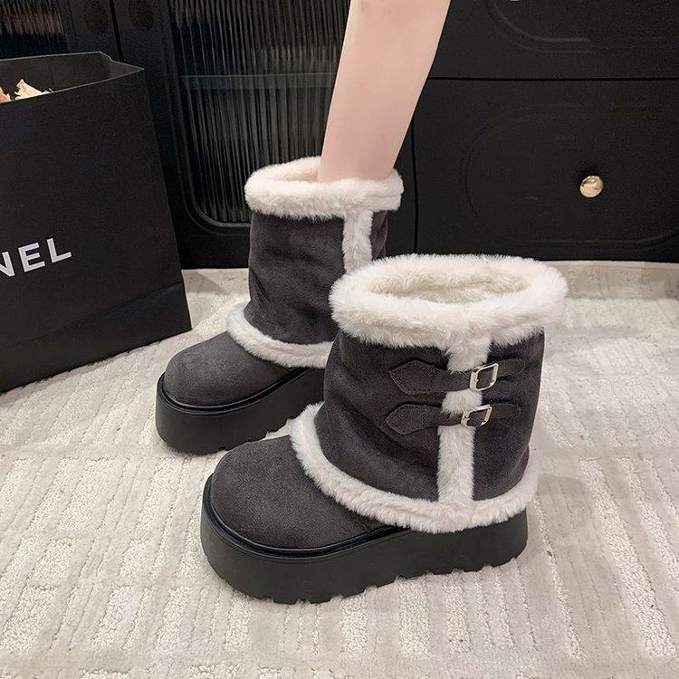 2026春季新款时装靴女鞋平底中跟(3-5cm)套筒圆头冬季绒面时装靴,女鞋,时装靴,淘宝优惠券,粉丝福利购,淘宝优惠卷