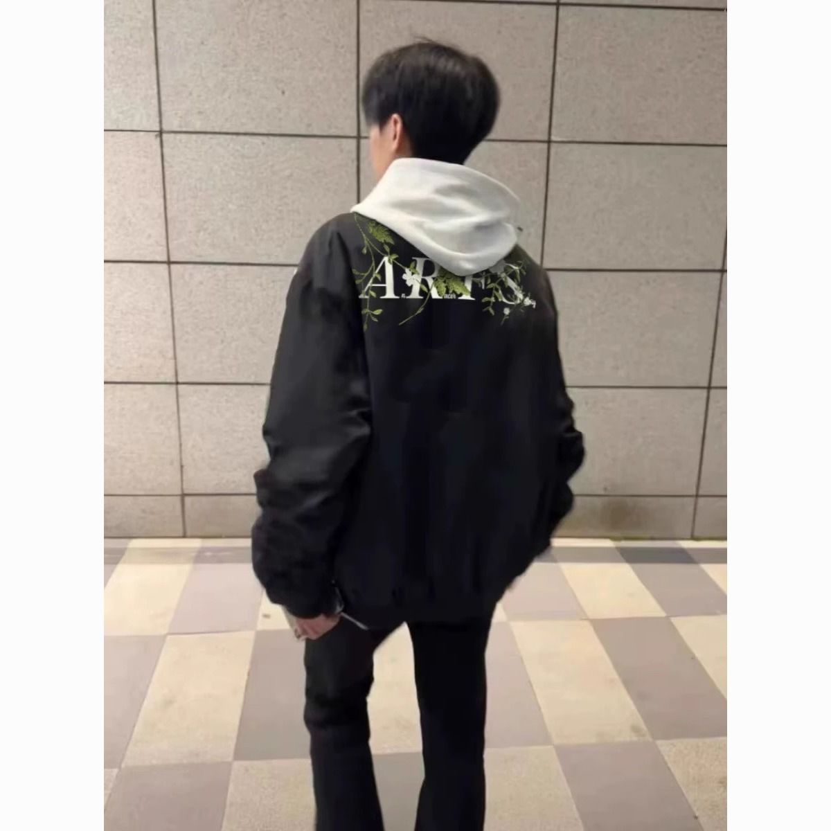美式复古风花卉印花棒球领夹克男夹克