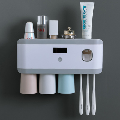 智能牙刷消毒器电动壁挂卫生间免打孔刷牙杯收纳盒牙膏置物架