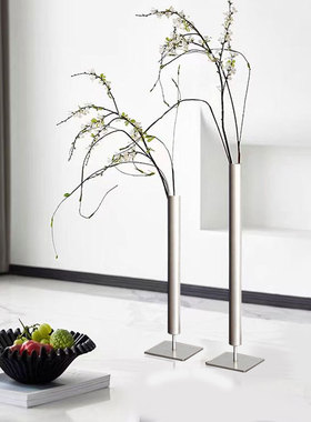 侘寂风中古细长插花器摆件样板间书房餐厅桌面感艺术装饰花瓶