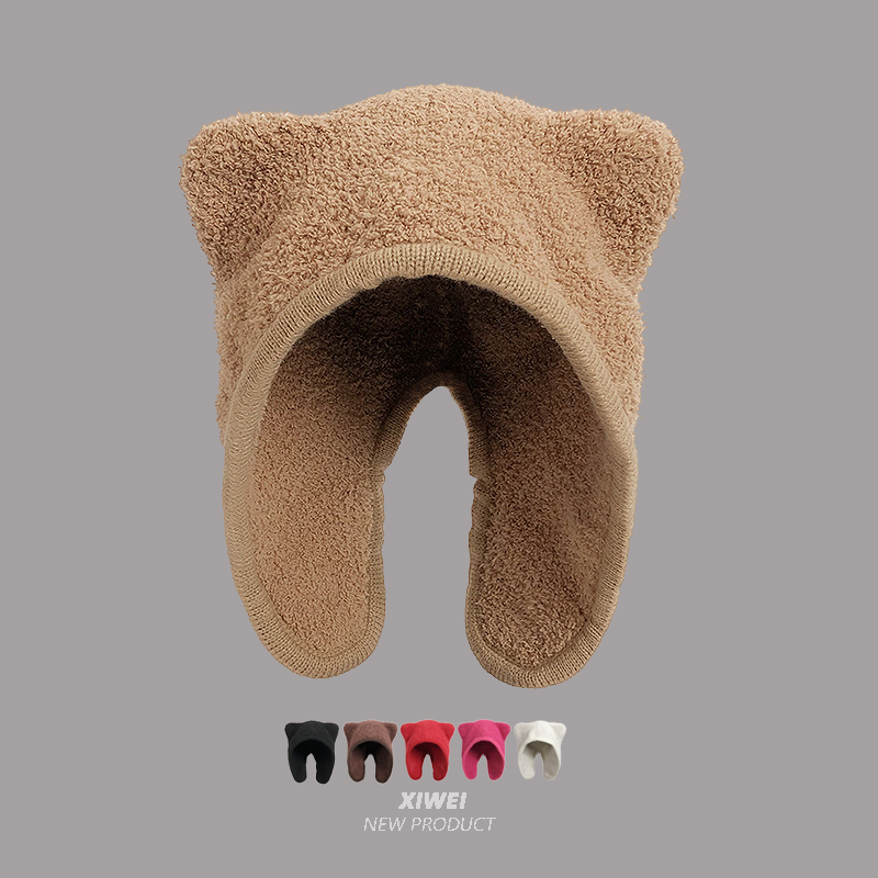 小熊耳朵软绒雷锋帽护耳帽