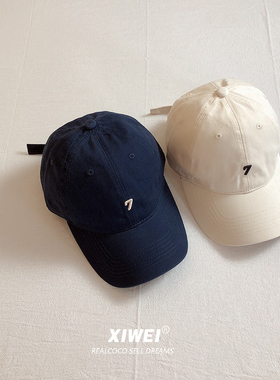 韩国街头潮牌7刺绣棒球帽男女春秋情侣百搭高品质软顶弯檐鸭舌帽