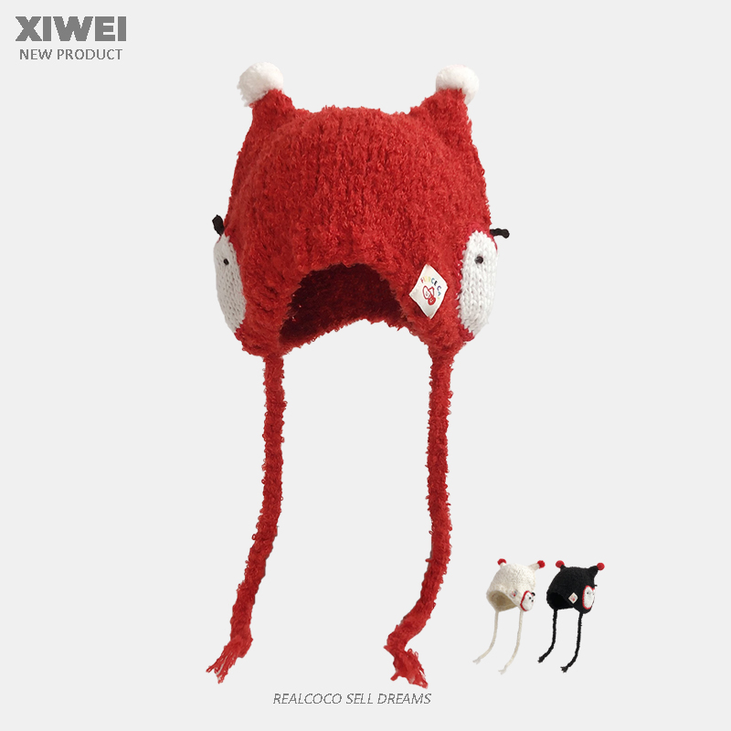 可爱触角毛绒帽秋冬保暖护耳