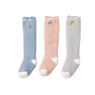 婴儿秋冬袜子宝宝长筒袜纯棉过膝加绒加厚保暖新生儿高筒0-3月