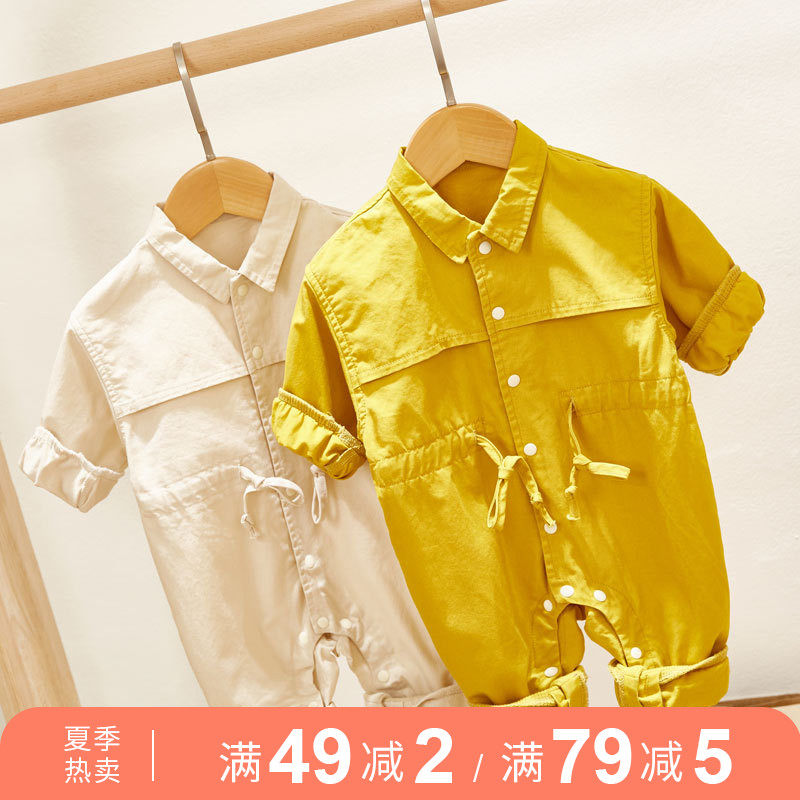 婴儿连体衣夏季工装哈衣潮服时尚外出薄款空调衫外套长袖宝宝衣服