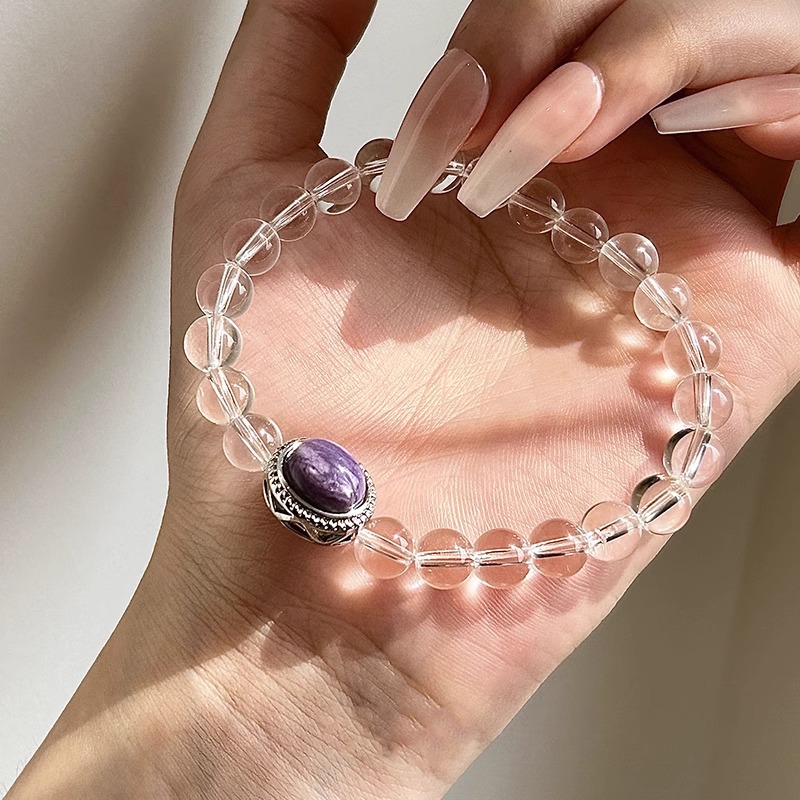 s925纯银天然白水晶手链女小众设计紫龙晶手串高级感简约设计手饰