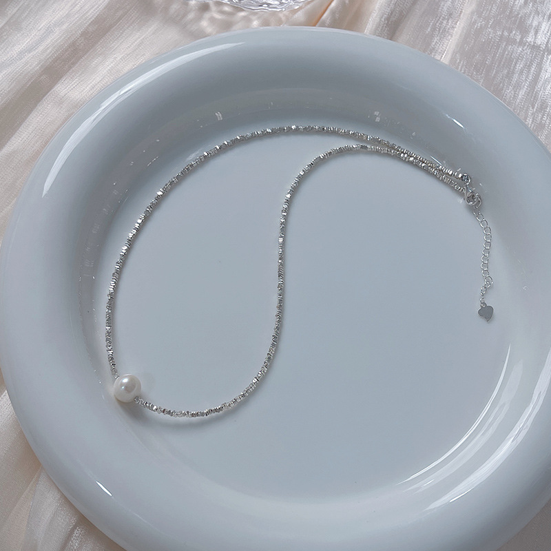 s925纯银几两项链小众设计碎银子天然珍珠锁骨链女2023年新款