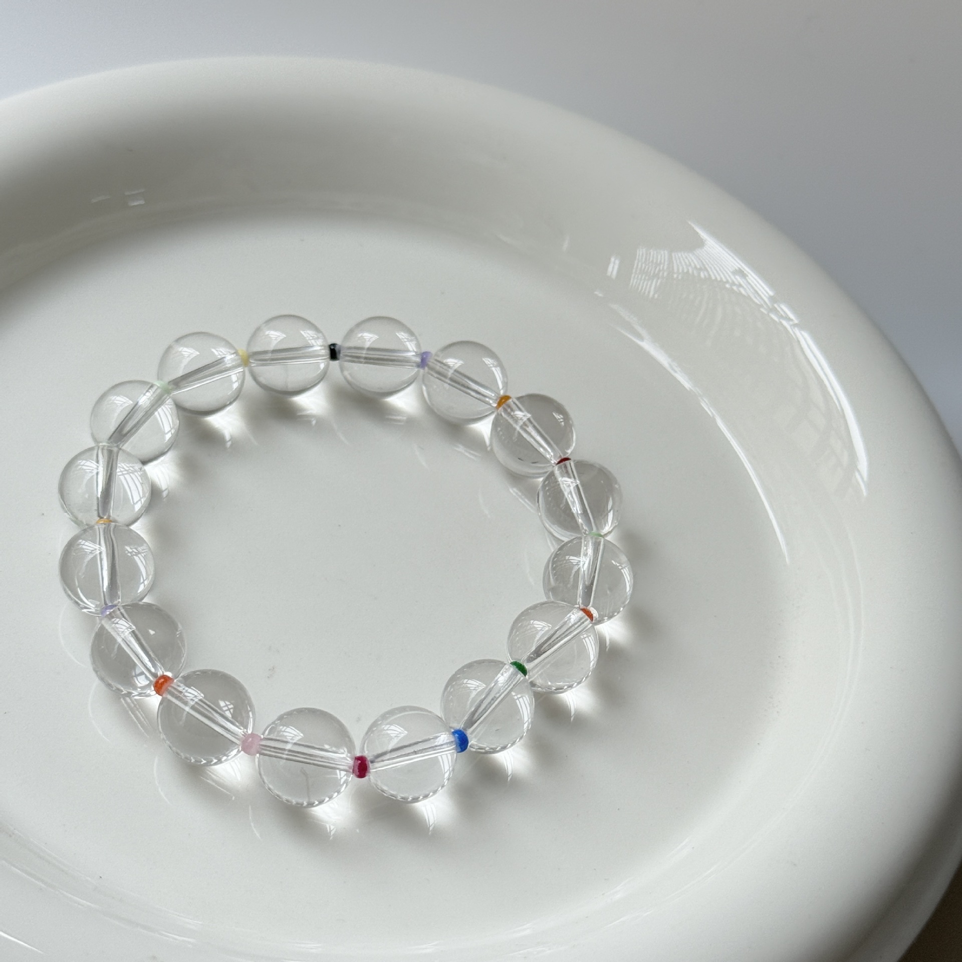 原创设计小众手工天然白水晶珠串彩色多巴胺手链女绝美高级感手饰