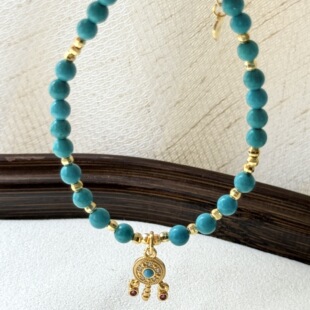 原创纯银绿松石串珠拨浪鼓手链女高级感小众设计情绪稳定显白手饰