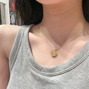 s925纯银点钻旋转八宝罗盘项链女简约轻奢高级感锁骨链新中式 吊坠