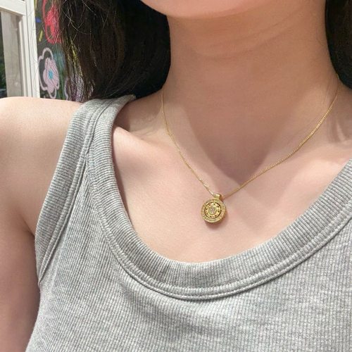 s925纯银点钻旋转八宝罗盘项链女简约轻奢高级感锁骨链新中式吊坠