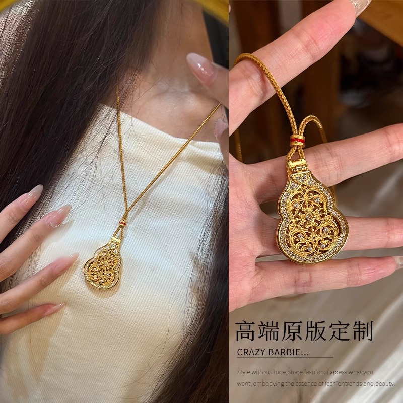 福禄寿喜项链金店同款古法拉丝葫芦随身佛吊坠点钻编绳新中式颈链