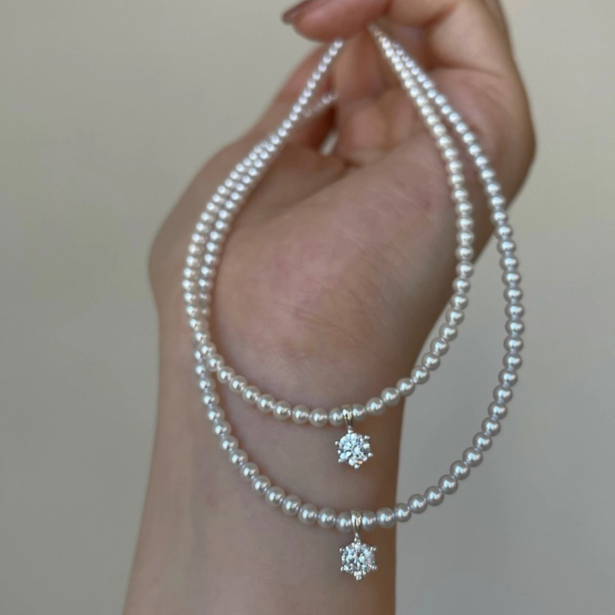 s925纯银正圆强光*家baby珍珠项链女锁骨链轻奢小众冷清风吊坠