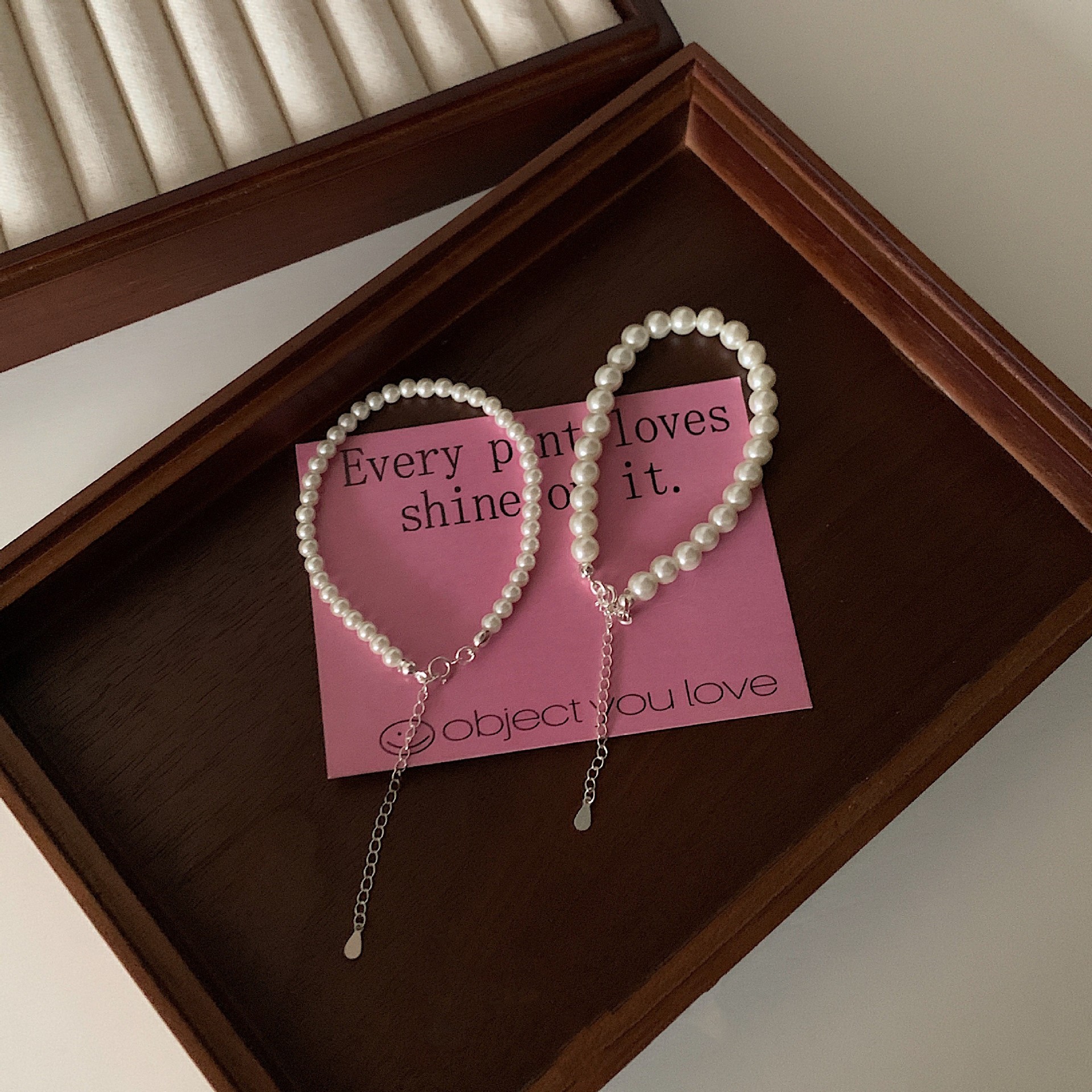 s925纯银施家法式珍珠手链女小众精致手饰手串简约饰品潮链银饰