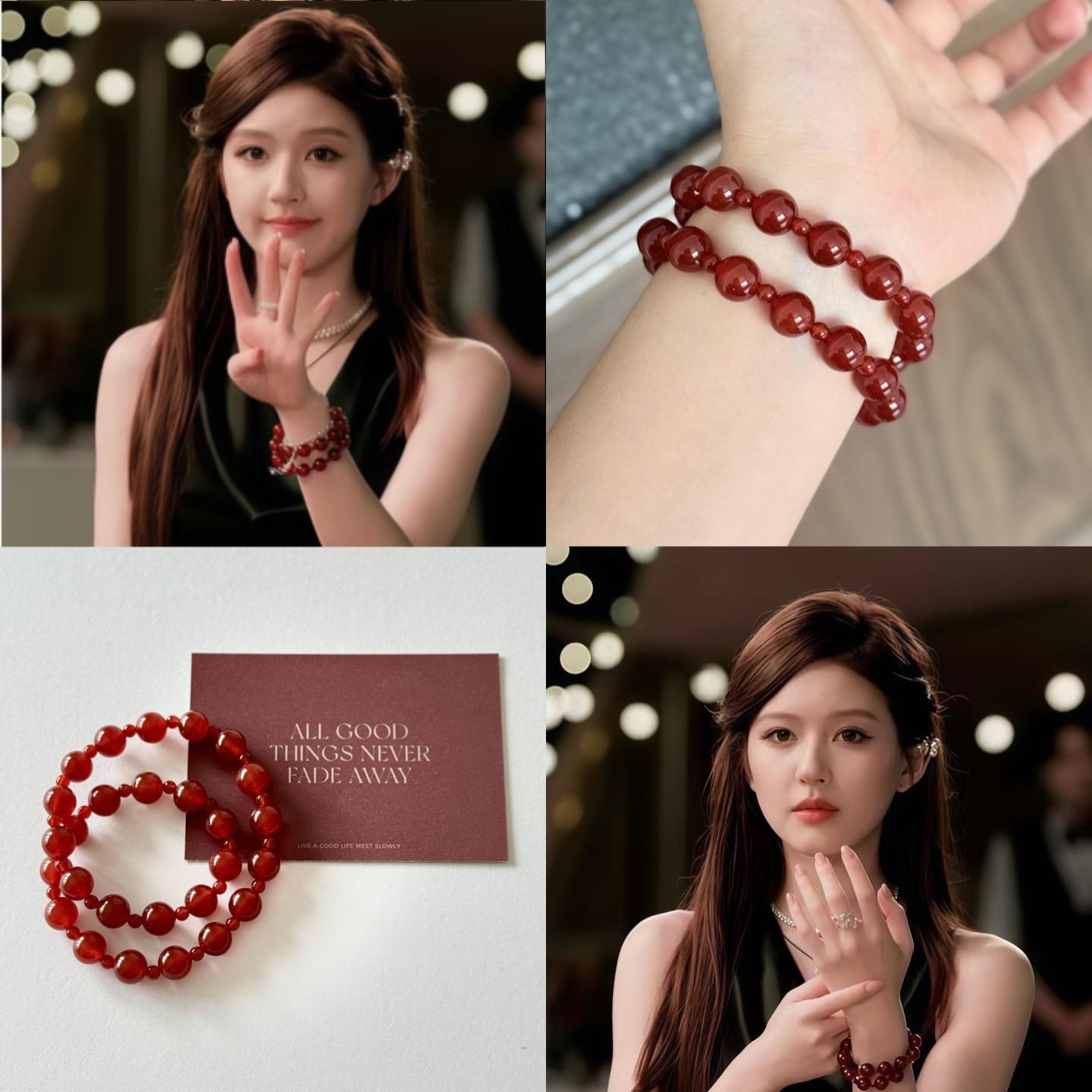 赵露思同款手饰大小天然红玛瑙手串高级感显本命年双层手链女小众