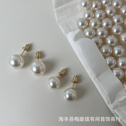 韩国fever同款珍珠耳钉s925纯银施家正圆强光珍珠耳环耳饰