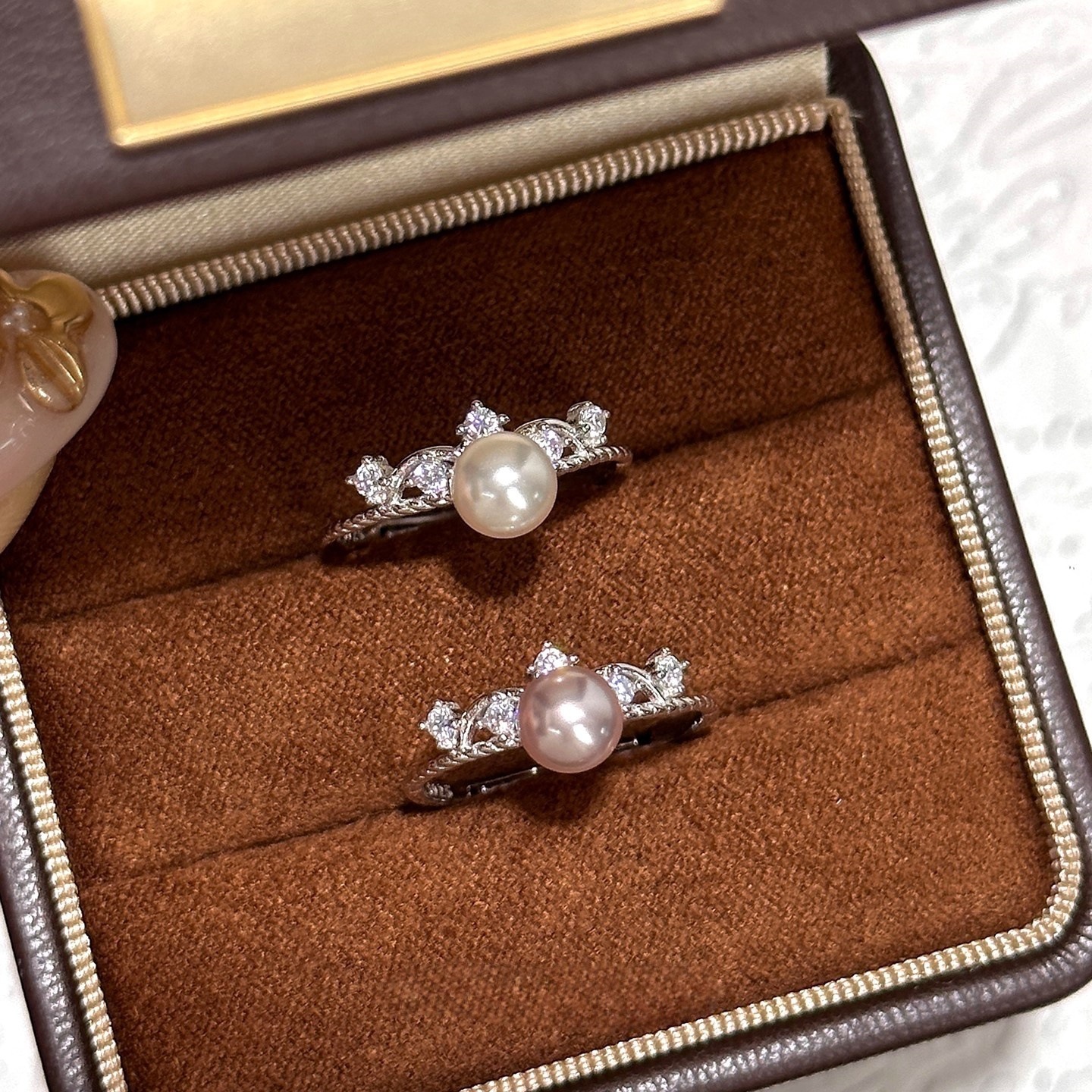 s925纯银轻奢精致施家珍珠皇冠戒指女小众高级感食指戒开口简约