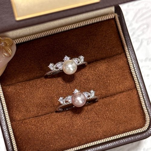 s925纯银轻奢精致施家珍珠皇冠戒指女小众高级感食指戒开口简约