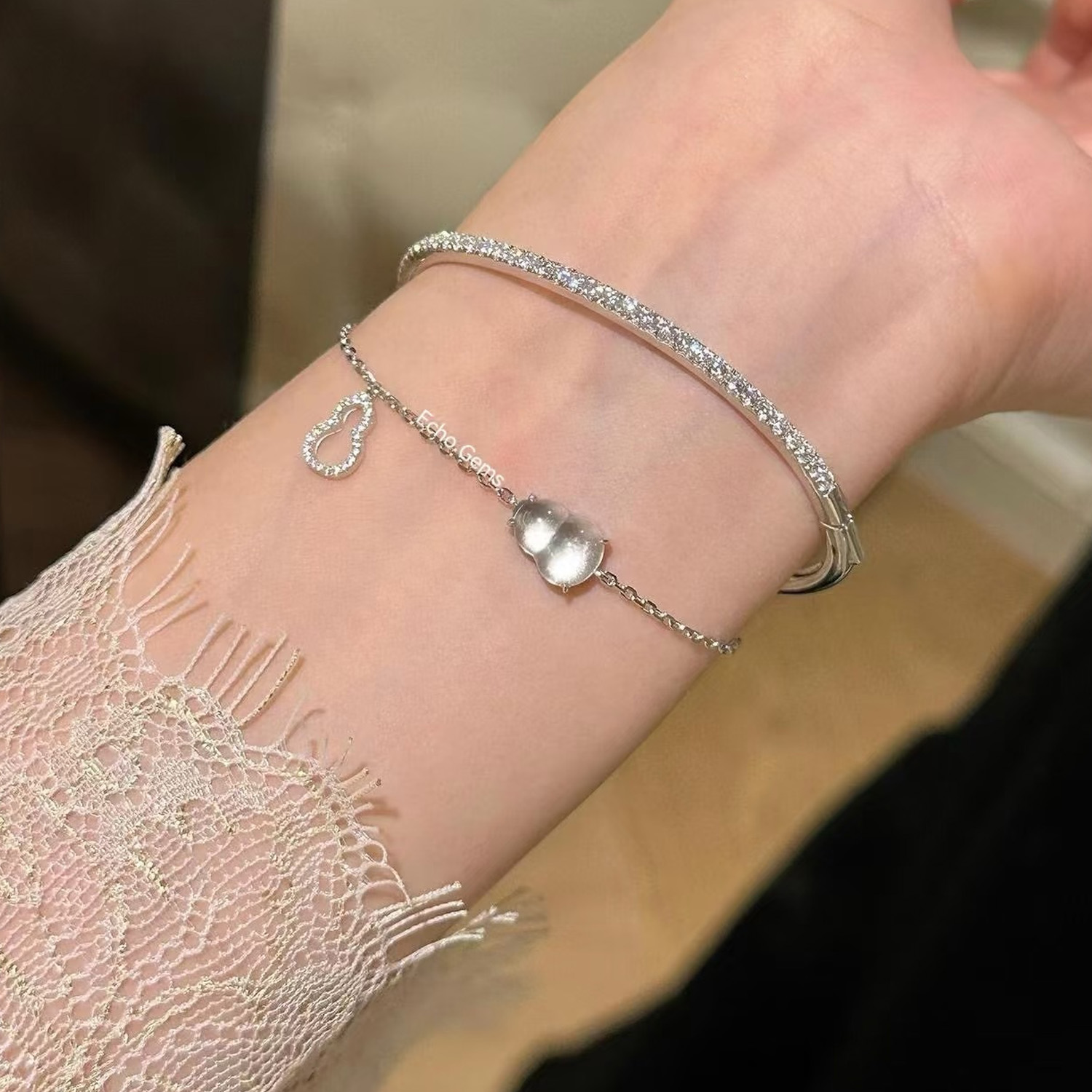 S925纯银天然高冰水沫玉葫芦手链轻奢小众精致高级感福禄双全手饰