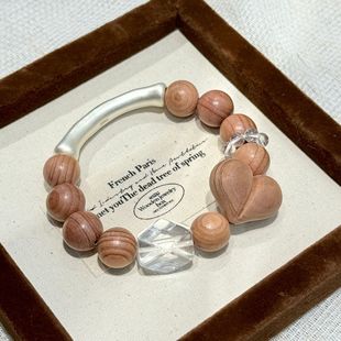 999足银竹节手链不规则白水晶手环屁桃爱心血柏手串小众文玩