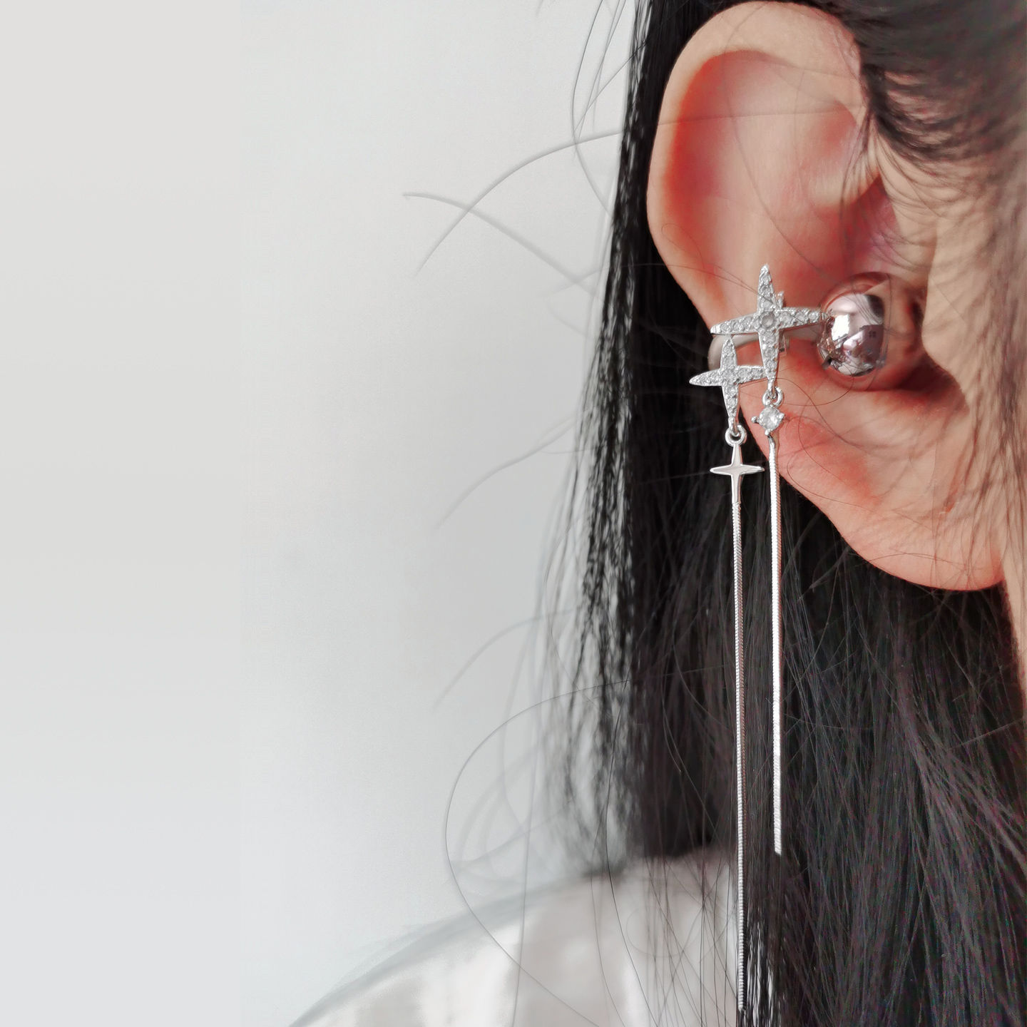 适用freeclip钻扣耳机扣不对称十字星星流苏配饰百搭diy耳机装饰