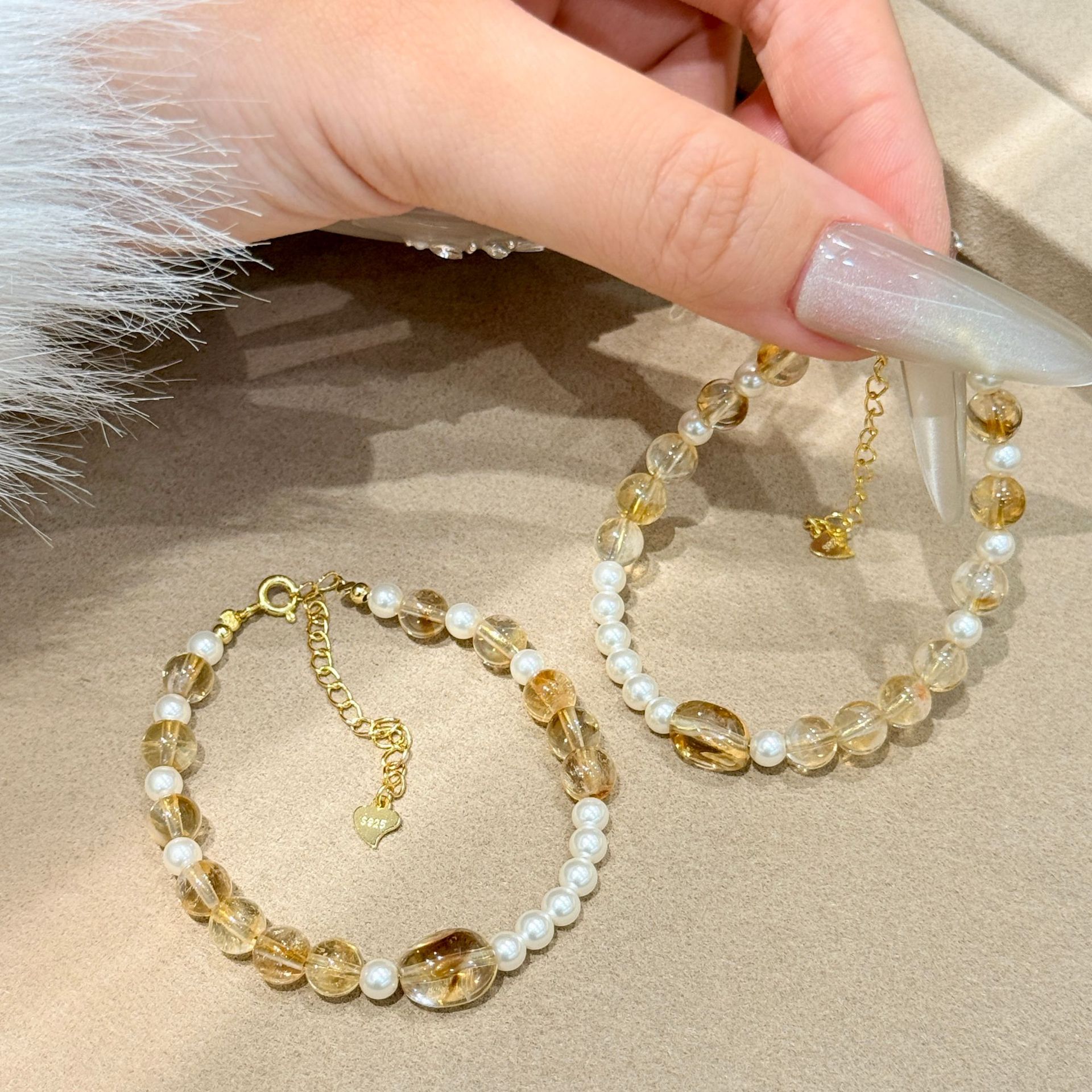 s925纯银天然黄塔晶手串招财暴富手饰施家珍珠手链轻奢小众设计女