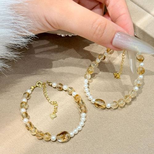 s925纯银天然黄塔晶手串招财暴富手饰施家珍珠手链轻奢小众设计女