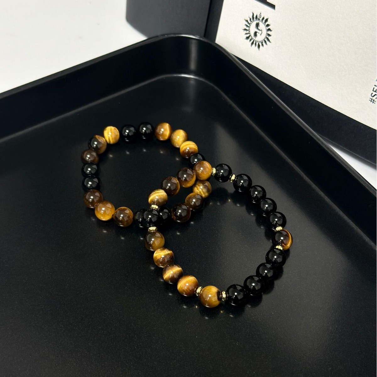 天然虎眼石黑玛瑙手链女小众简约复古商务休闲手环男单圈百搭手串