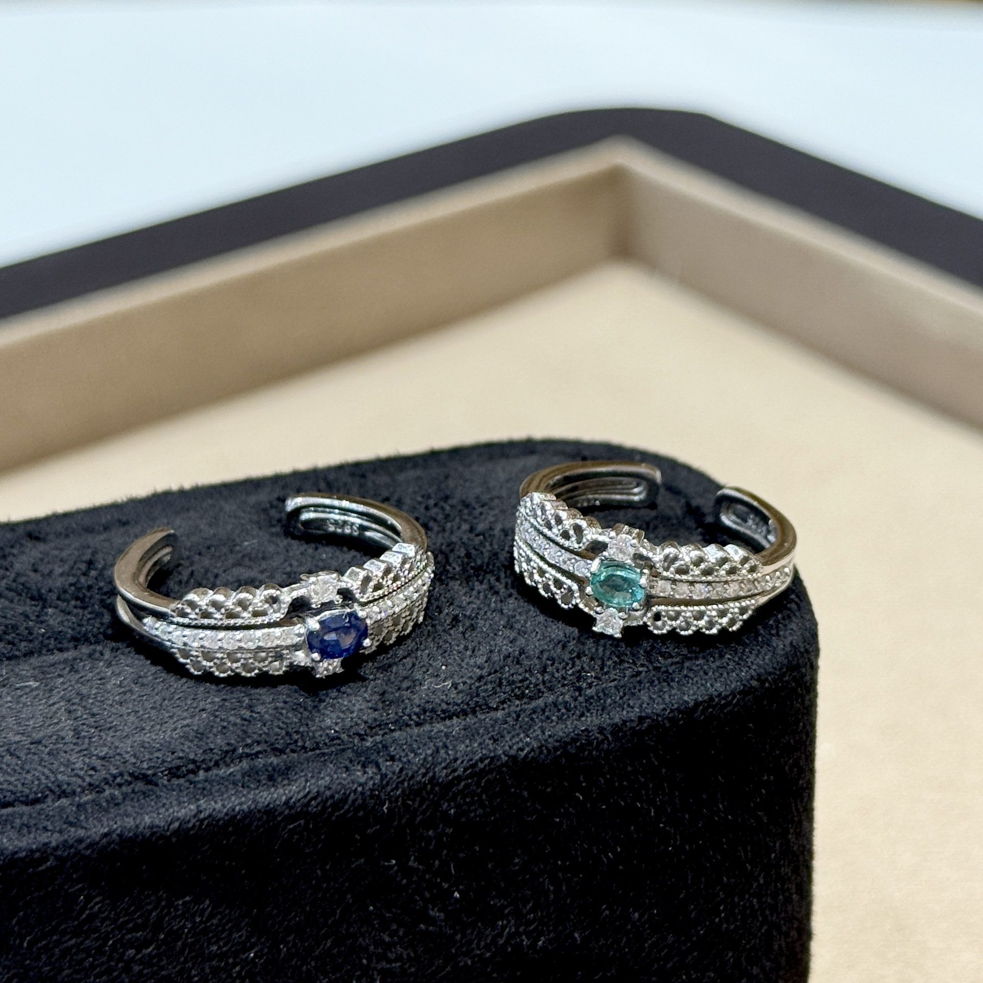 s925纯银天然蓝宝石皇冠戒指女祖母绿戒指女高级感轻奢可拆卸指环