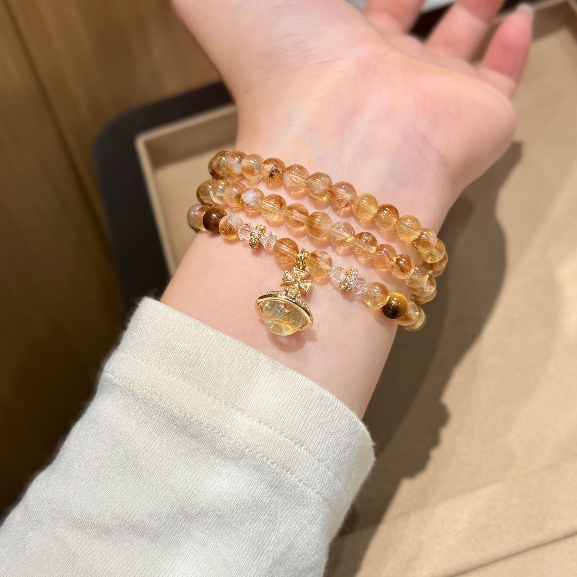 一款两戴~天然黄塔晶手串土星项链轻奢高级感小众招财多层手饰女