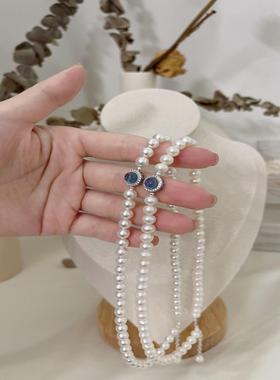 s925纯银海蓝宝天然淡水珍珠项链女气质高级感颈链小众设计轻奢