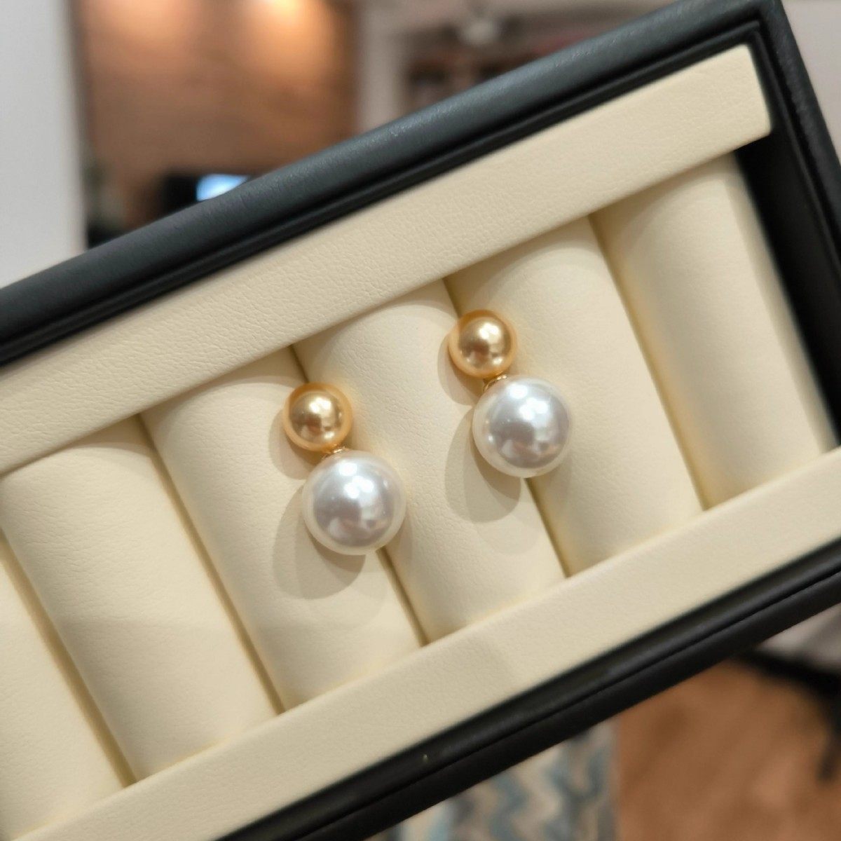 s925纯银耳钉双珠耳环金珠澳白施家珍珠轻奢风小香名媛风温柔耳饰