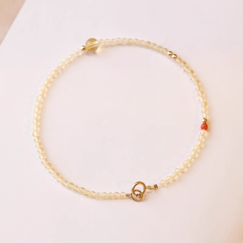 招财一夜暴富s925纯银天然黄水晶超细手链女简约小众设计南红手饰