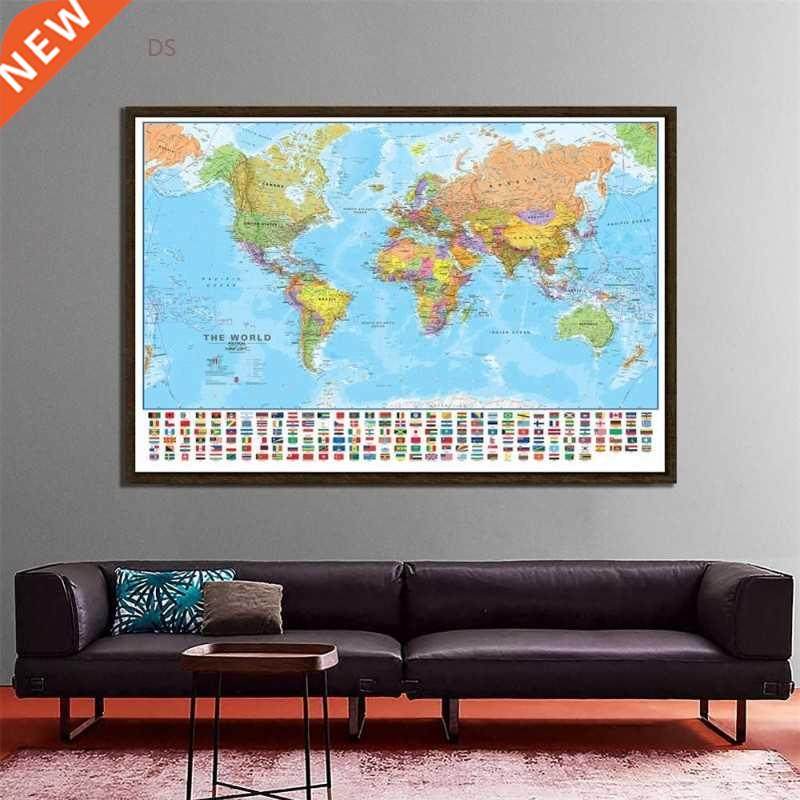 60x80cm The World Politi Physi Map Foldable No-fading