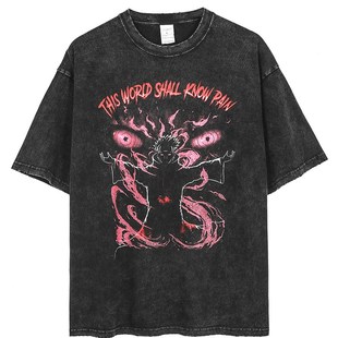 Anime Pain Printed T Shirt Men Retro Washed Cotton Tops