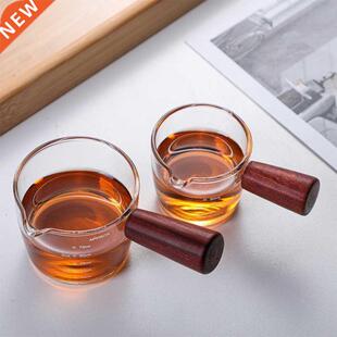 with Cup Wood Handle Spout Glass Single Measuring